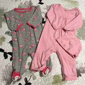 5/$25 Carter's Baby Girl Outfit Lot 6 Months Pink Gray Fox Long Sleeve Cotton F9